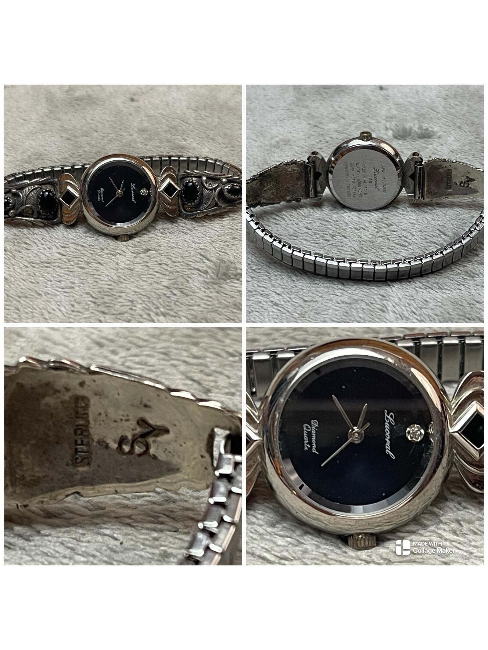 Vtg Native American Sy Navajo Watch Sterling Silver Black Onyx ( Needs Battery)
